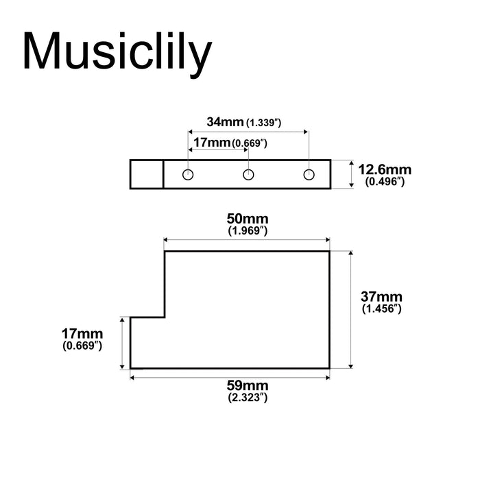 Dimensions of musiclily ultra 37mm full solid steel l shaped tremolo block for electric guitar floyd rose locking tremolo bridge mx2235p