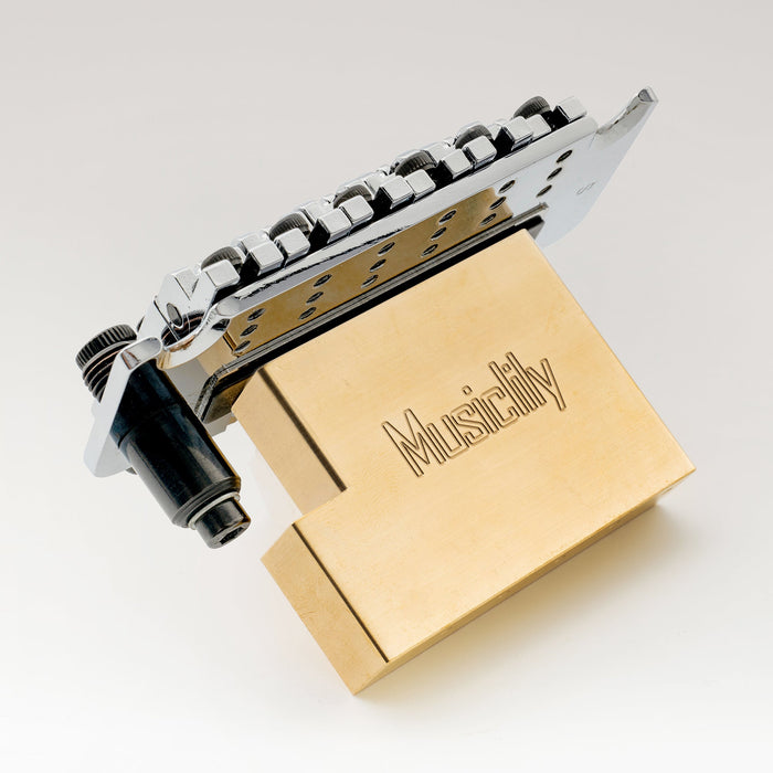 Usage show of musiclily ultra 42mm full solid brass steel l shaped tremolo block for electric guitar floyd rose locking tremolo bridge mx2235p