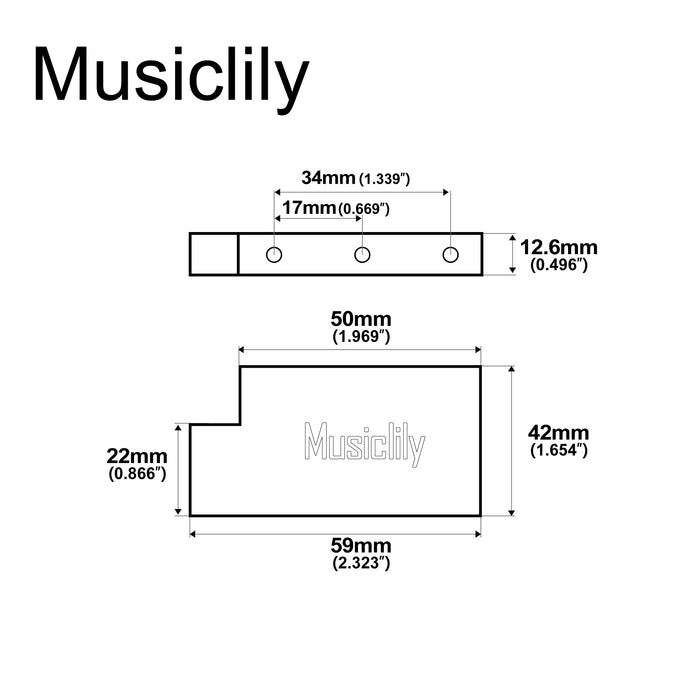 Dimensions of musiclily ultra 42mm full solid brass steel l shaped tremolo block for electric guitar floyd rose locking tremolo bridge mx2235p