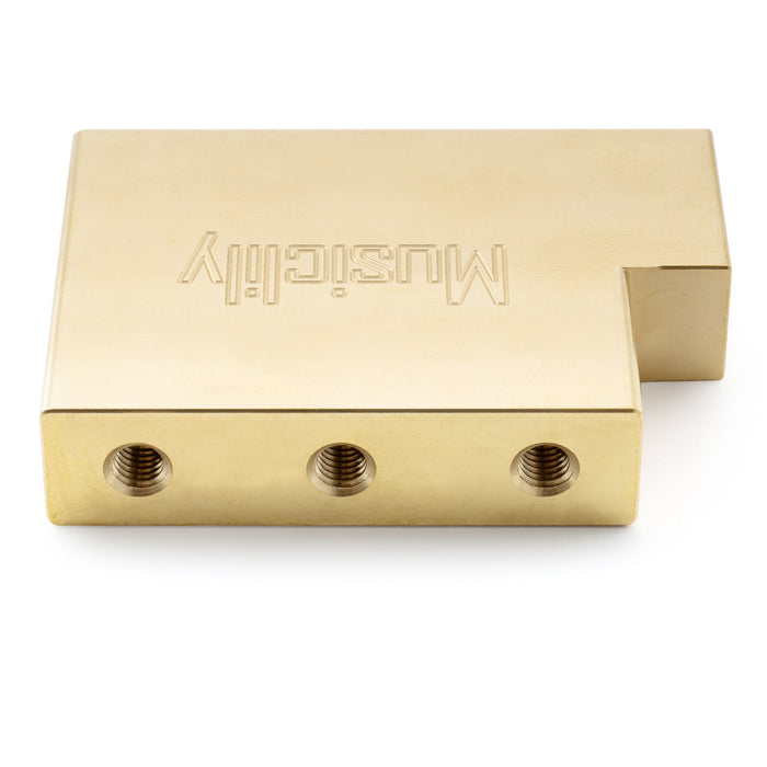 detail of musiclily ultra 42mm full solid brass steel l shaped tremolo block for electric guitar floyd rose locking tremolo bridge mx2235p