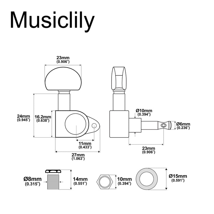 Dimensions of musiclily ultra 3r3l 20 1 ratio grover roto style full sealed machine heads tuners tuning pegs keys with right angle screw for acoustic electric guitar mx2242p