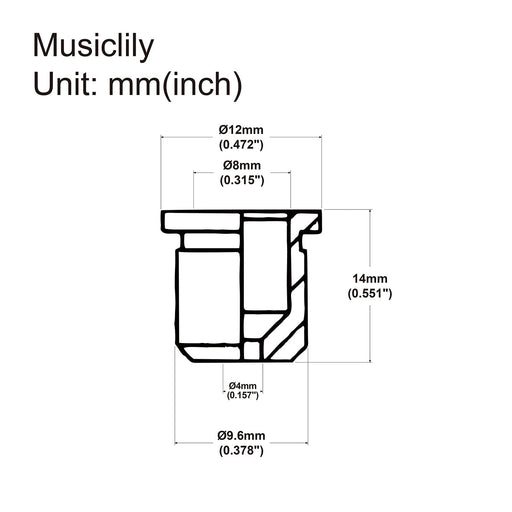 Dimensions of musiclily pro 14mm brass through body string mounting ferrules for electric bass mx2245 5p