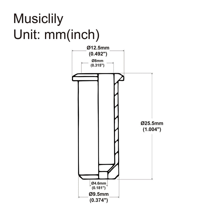 Dimensions of musiclily pro 25 5mm brass through body string mounting ferrules for electric bass mx2246 5p