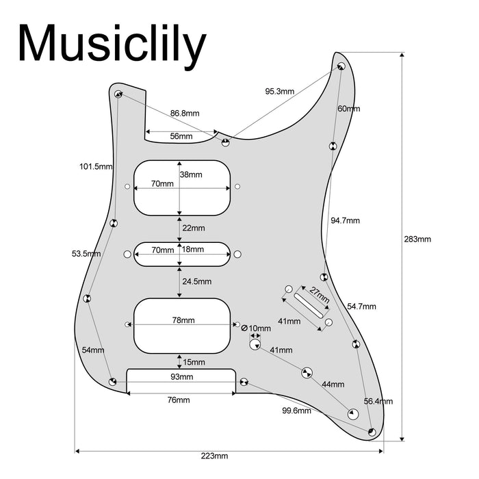 Dimensions of musiclily pro 11 holes round corner hsh guitar pickguard for american mexican fender standard strat style electric guitar 3ply 4ply mx2247p