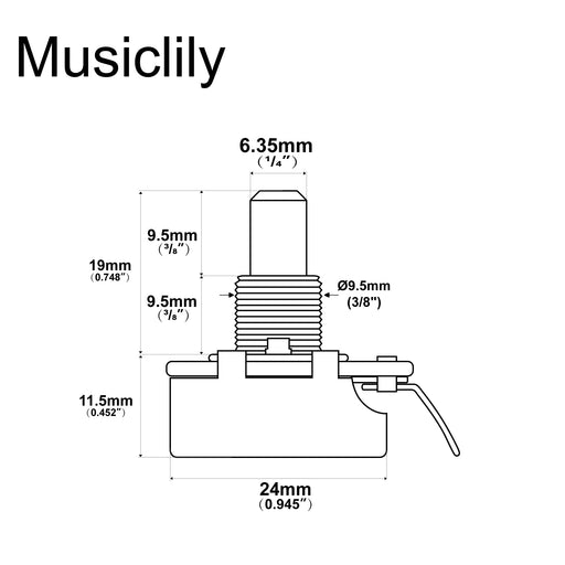 Dimensions of cts 450 a250k pot solid standard shaft 3 8 inch 10 audio taper potentiometer for electric guitar bass mx2270