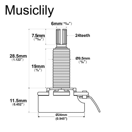 Dimensions of cts 450 a500k pot long split shaft 3 4 inch 10 audio taper potentiometer for electric guitar bass mx2271