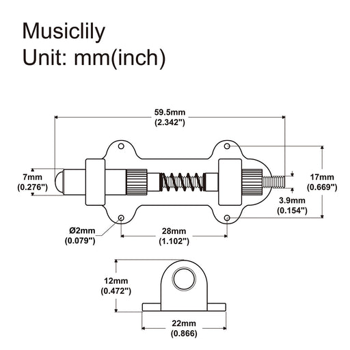 Dimensions of musiclily pro electric guitar tremolo bridge tremolo stopper and stabilizer mx2275