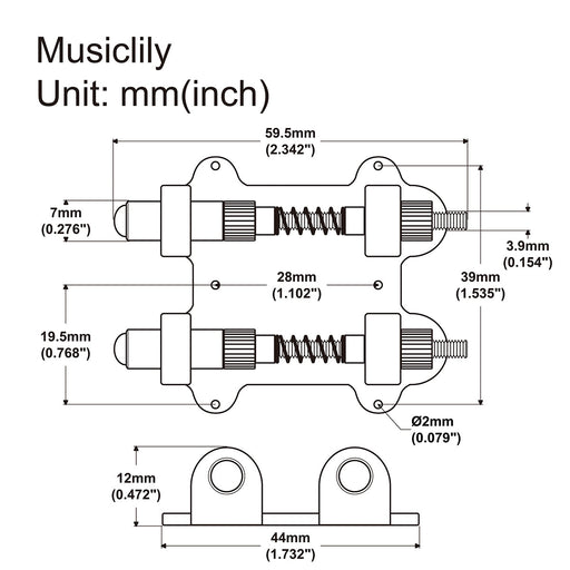 Dimensions of musiclily pro electric guitar tremolo bridge dual tremolo stopper and stabilizer mx2276