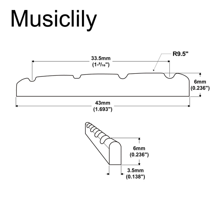 Dimensions of musiclily basic 4 string electric bass pre slotted brass nut 43x3 5x6mm mx2298