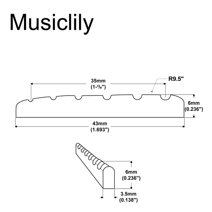 Dimensions of musiclily basic 6 string electric guitar pre slotted brass nut mx2299