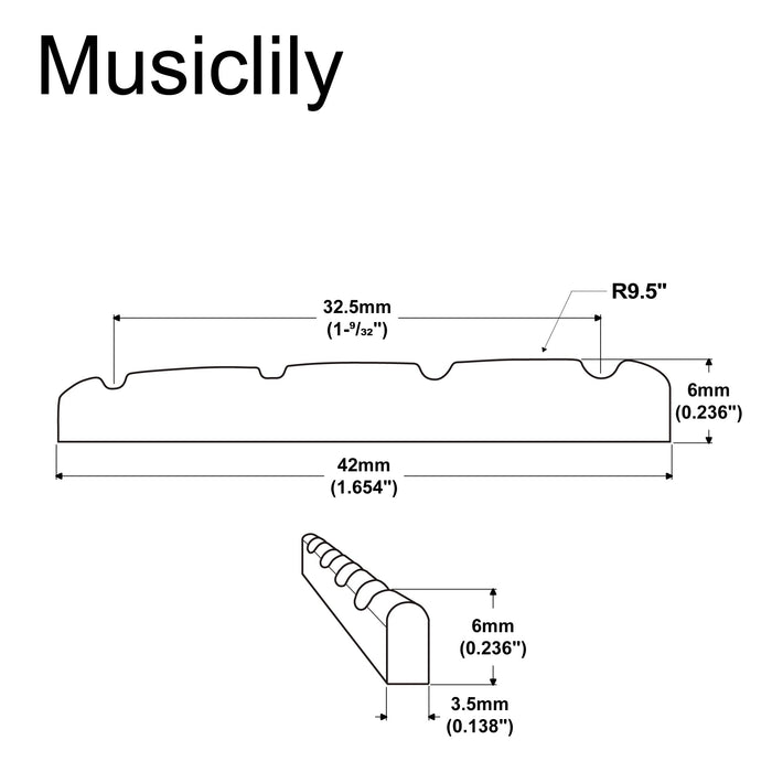 Dimensions of musiclily basic 4 string electric bass pre slotted brass nut 42x3 5x6mm mx2303