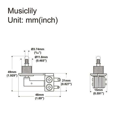 Dimensions of 3 way pickup selector toggle switch for epiphone lp sg es style electric guitar metric l type right angle mx2308