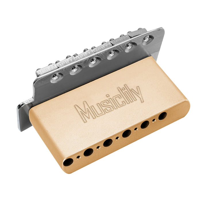 Usage show of musiclily ultra 52 5mm2 1 16 inch full solid brass steel short mim style tremolo block for china made squier pre 2020 affinity 6 screw electric guitar bridge mx2309