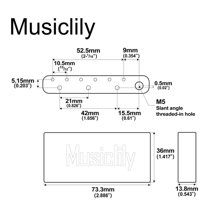 Dimensions of musiclily ultra 52 5mm2 1 16 inch full solid brass steel short mim style tremolo block for china made squier pre 2020 affinity 6 screw electric guitar bridge mx2309