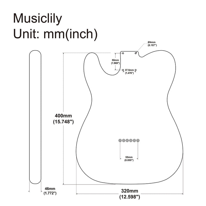 Size of musiclily pro ss hs routing alder tl style electric guitar body unfinished mx2316un