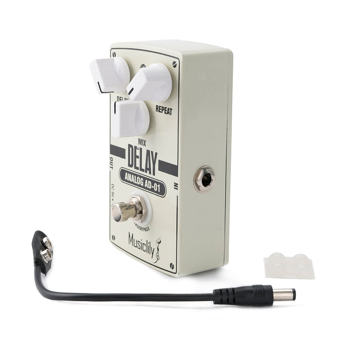 Part of musiclily pro aged white electric guitar effects pedal dc 9v adapter powered true bypass analog delay mx2320p