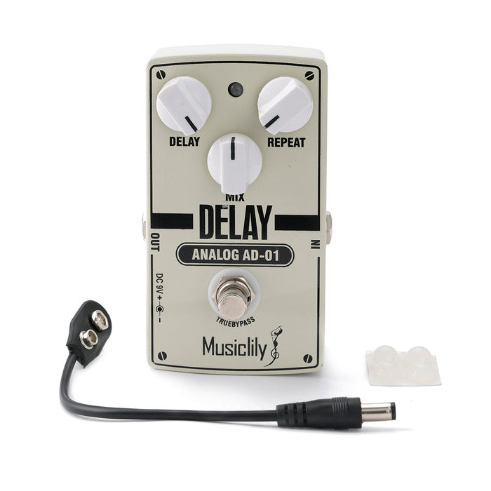 musiclily pro aged white electric guitar effects pedal dc 9v adapter powered true bypass analog delay mx2320p
