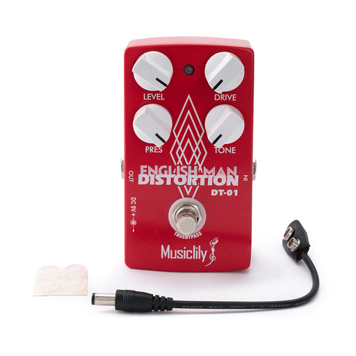 musiclily pro red electric guitar effects pedal dc 9v adapter powered true bypass classic english distortion mx2320p