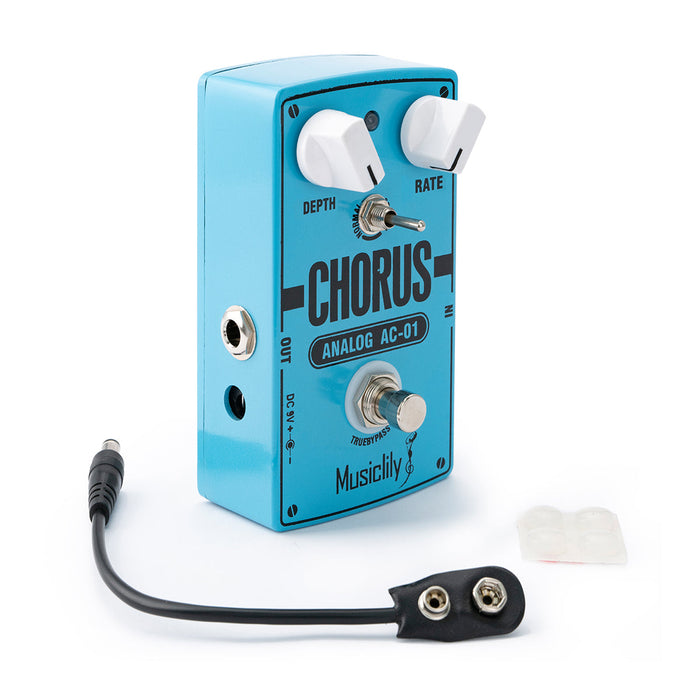 detail of musiclily pro electric guitar effects pedal dc 9v adapter powered true bypass super chorus mx2320p