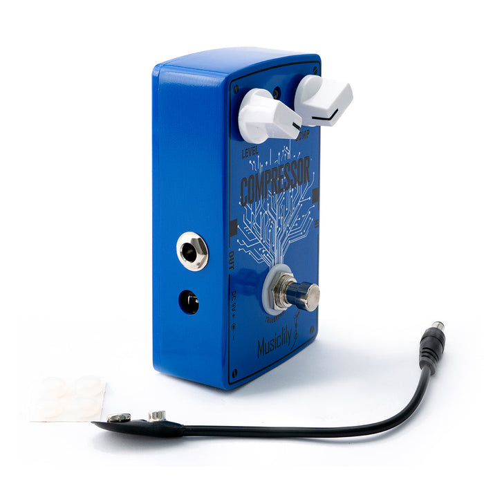 detail of musiclily pro electric guitar effects pedal dc 9v adapter powered true bypass compressor mx2320p