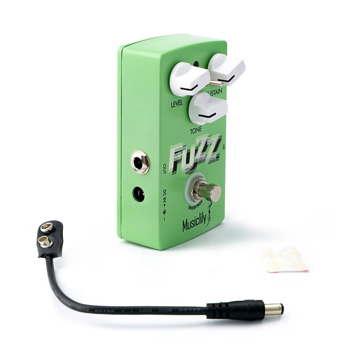 detail of musiclily pro electric guitar effects pedal dc 9v adapter powered true bypass octave fuzz mx2320p