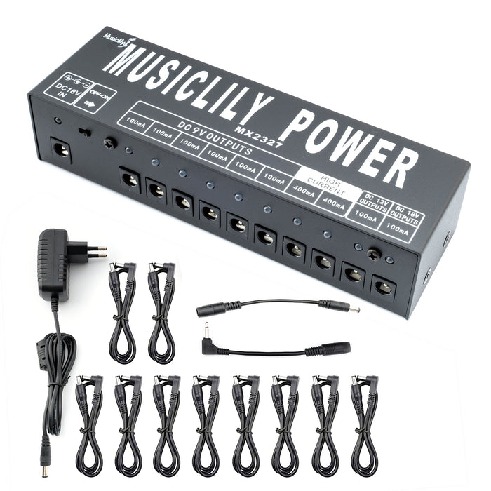 musiclily pro guitar power supply 10 way isolated dc output for 9v 12v 18v effect pedal with eu standard adapter mx2327eu
