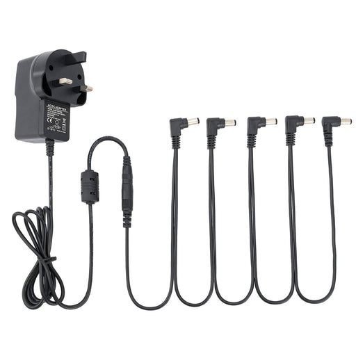 musiclily pro uk standard power supply adapter dc 9v with 5 way daisy chain cable reverse polarity cord for guitar effect pedals mx2331