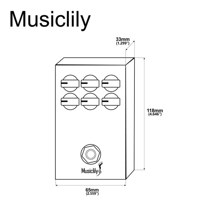 Dimensions of musiclily pro electric guitar effects pedal dc 9v adapter powered true bypass distortion mx2320p