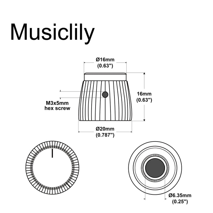 Dimensions of musiclily pro universal amp amplifier push on knobs with set screw for all potentiometers marshall amplifiers