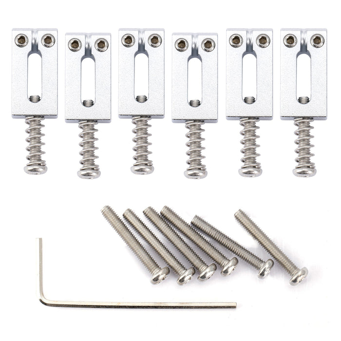 musiclily ultra 10 5mm modern style rectangle full solid brass saddles for strat tele style electric guitar mx2370 6p, chrome