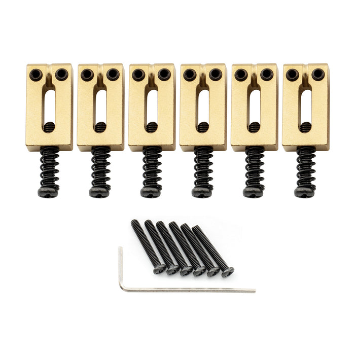 musiclily ultra 10 5mm modern style rectangle full solid brass saddles for strat tele style electric guitar mx2370 6p, gold