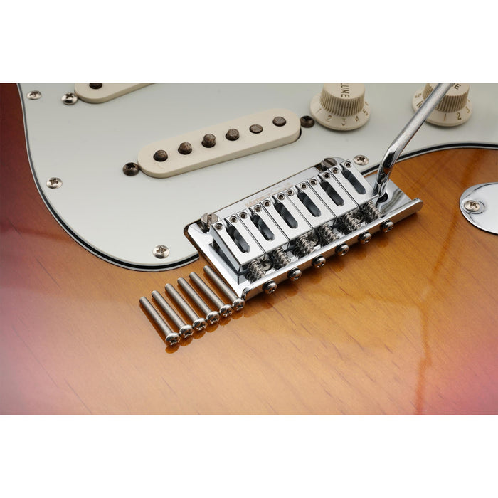 musiclily ultra 10 8mm modern style rectangle full solid brass saddles for strat tele style electric guitar mx2371 6p, chrome