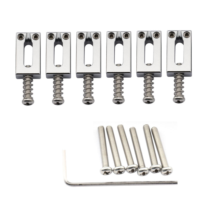 musiclily ultra 10 8mm modern style rectangle full solid brass saddles for strat tele style electric guitar mx2371 6p, chrome