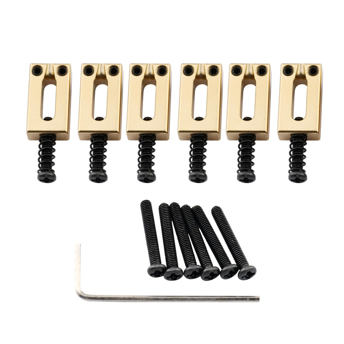musiclily ultra 10 8mm modern style rectangle full solid brass saddles for strat tele style electric guitar mx2371 6p, gold