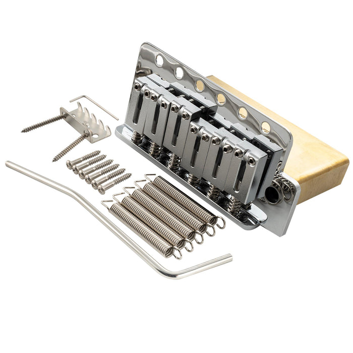 musiclily ultra 52 5mm2 1 16 inch standard 6 screw st tremolo bridge with modern brass saddles 36mm solid brass block push in arm for strat style electric guitar mx2373p, chrome