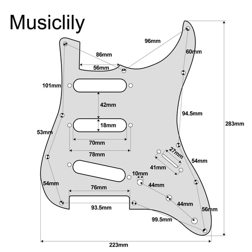 Dimensions of musiclily ultra 11 holes anodized aluminum st sss guitar pickguard for american mexican fender standard strat style electric guitar mx2377p