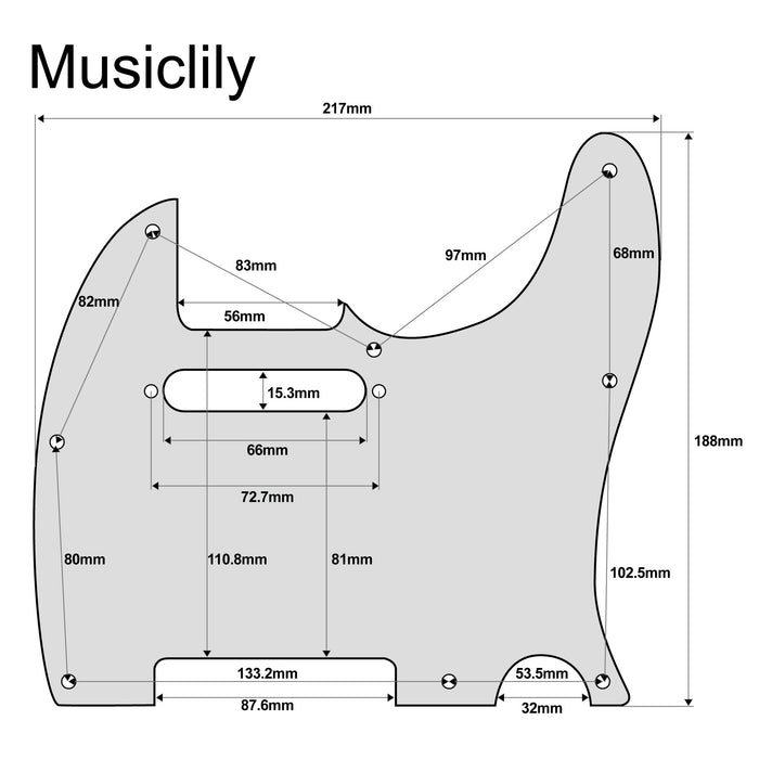 Dimensions of musiclily ultra 8 holes anodized aluminum tl guitar pickguard for american mexican fender standard tele style electric guitar mx2379p