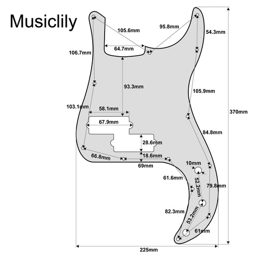 Dimensions of musiclily ultra 13 holes anodized aluminum p bass pickguard for american fender standard precision bass mx2381p