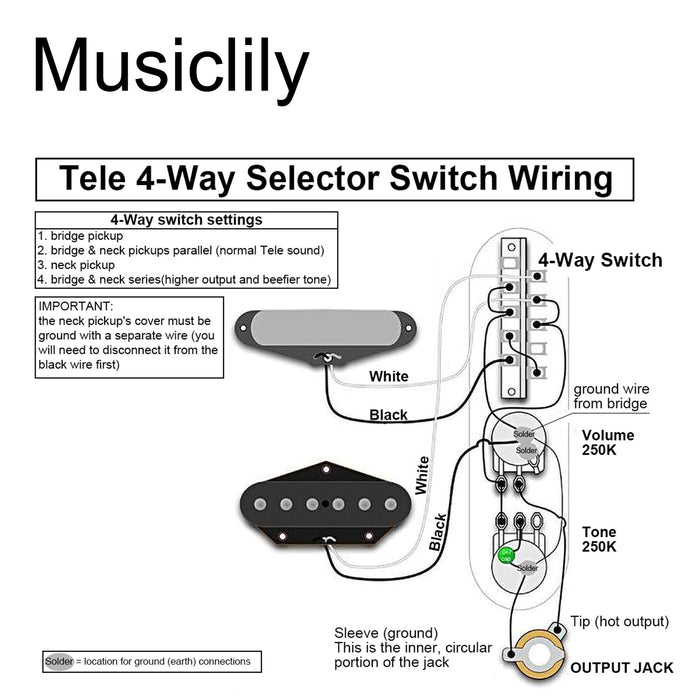 Musiclily Pro 4way ピックアップセレクターブレードスイッチ レバースイッチ Teleスタイルなエレキギター用