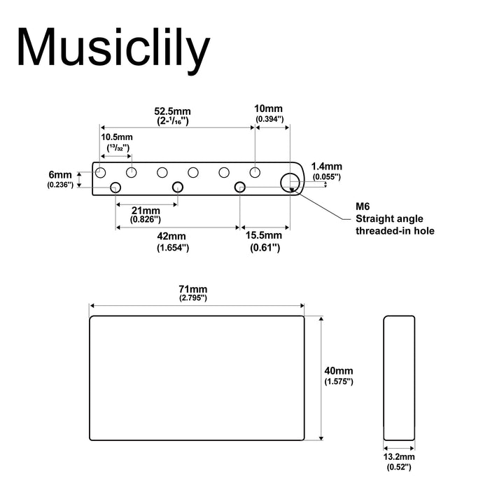 Dimensions of musiclily ultra 52 5mm2 1 16 inch full solid brass steel tremolo block for china and indonesia made squier standard series electric guitar bridge 40mm tall mx2424