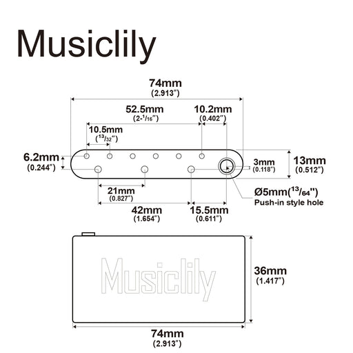Dimensions of musiclily ultra 52 5mm2 1 16 inch full solid brass steel push in style tremolo block for strat style electric guitar wilkinson m series bridge 36mm 40mm tall mx2426p