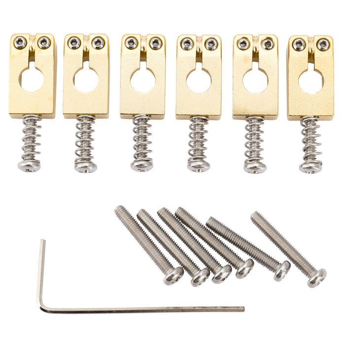 musiclily ultra 10 5mm full solid brass prs style tremolo bridge saddles for strat style electric guitar mx2437 6p, gold