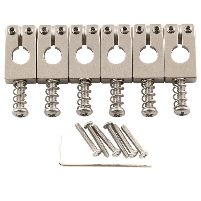 musiclily ultra 10 5mm full solid brass prs style tremolo bridge saddles for strat style electric guitar mx2437 6p, nickel