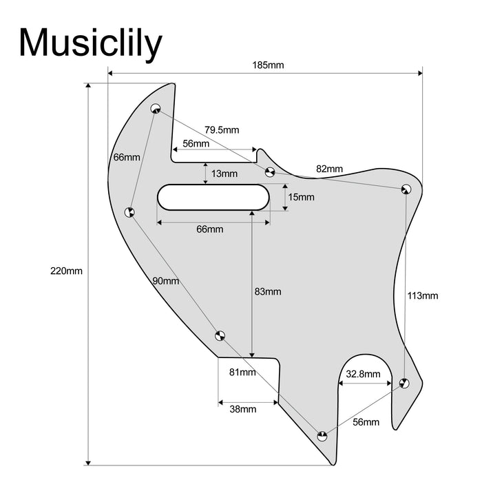 Dimensions of musiclily pro 7 holes guitar pickguard for fender f hole hybrid tele style electric guitar 3ply 4ply mx2451p