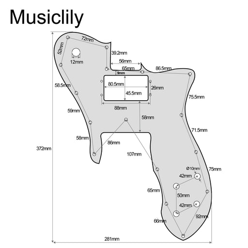 Dimensions of musiclily pro 16 holes wide range humbucker guitar pickguard for usa mexico fender 72 tele custom style electric guitar 3ply 4ply mx2455p