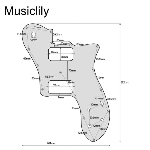 Dimensions of musiclily pro 15 holes uncovered hh guitar pickguard for mexico fender 72 tele deluxe style electric guitar 3ply 4ply mx2458p