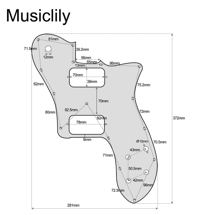 Dimensions of musiclily pro 15 holes uncovered hh guitar pickguard for mexico fender 72 tele deluxe style electric guitar 3ply 4ply mx2458p
