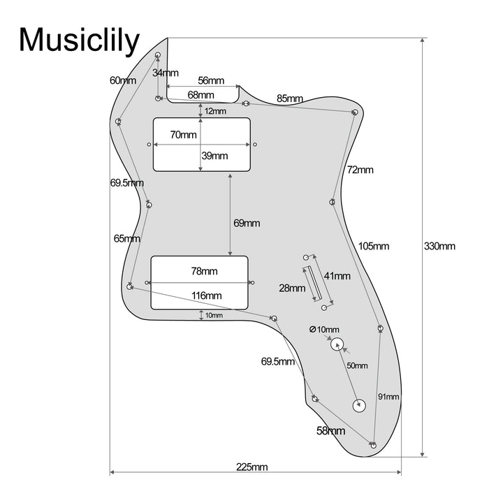 Dimensions of musiclily pro 12 holes covered hh guitar pickguard for usa mexico fender 72 tele thinline style electric guitar mx2460p