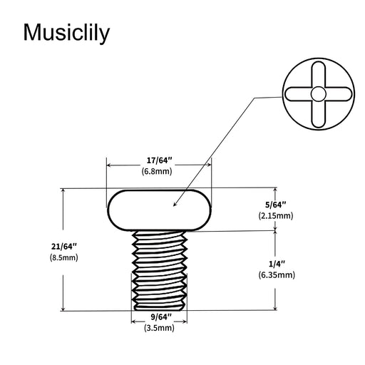 Dimensions of musiclily pro unc 6 32 1 4 inch stainless steel mounting screws for guitar bass crl oak switch mx2471 10