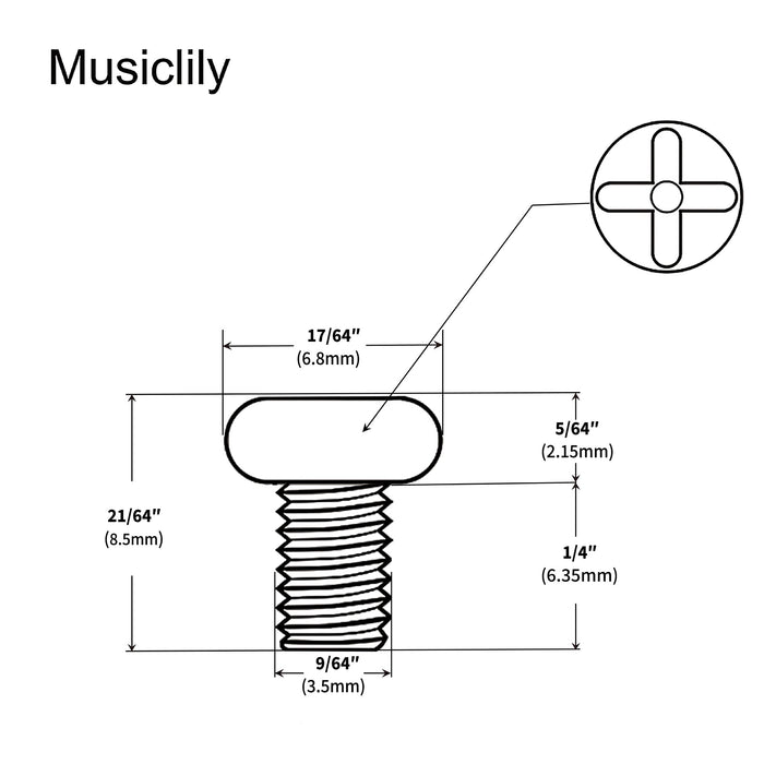 Dimensions of musiclily pro unc 6 32 1 4 inch stainless steel mounting screws for guitar bass crl oak switch mx2471 10